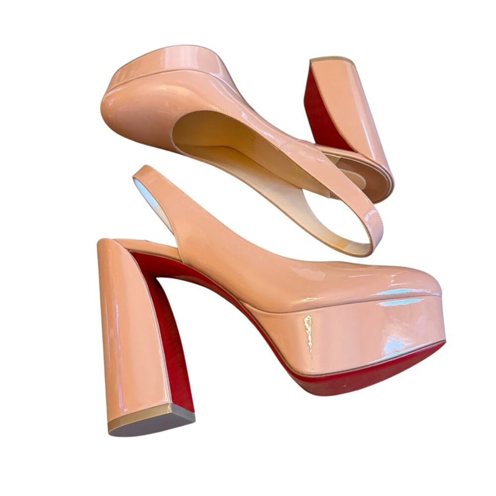 Christian Louboutin Nude Patent Leather Movida Sling 130 Heels EU 39.5 US 9.5 - Picture 10 of 15
